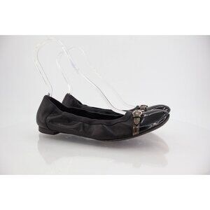 AGL Women Monika Ballet Flat Size 43.5 13.5 Black Leather Shoe Cap Toe Italy